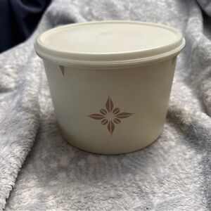 Vintage Tupperware Cream Storage Container with Floral Design